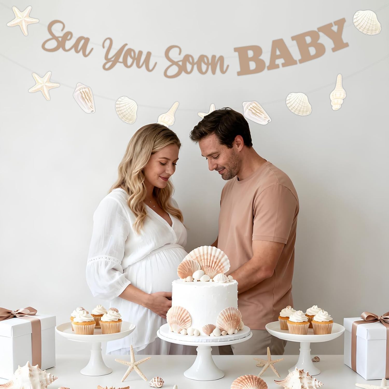 Sea You Soon Baby Banner with Seashell Theme Banner - Seashell Baby Shower Decorations Boy Girl, Under the Sea Ocean Themed Party Supplies for Pregnancy Celebration Newborn Party