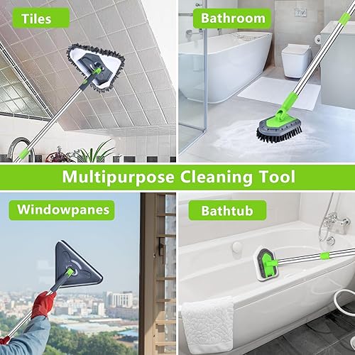 Miniatura 2 de Limpiador de pared para trapeador y bañera y azulejos, cepillo de limpieza de ducha con mango largo de 82.6 pulgadas, cepillo de cerdas rígidas,