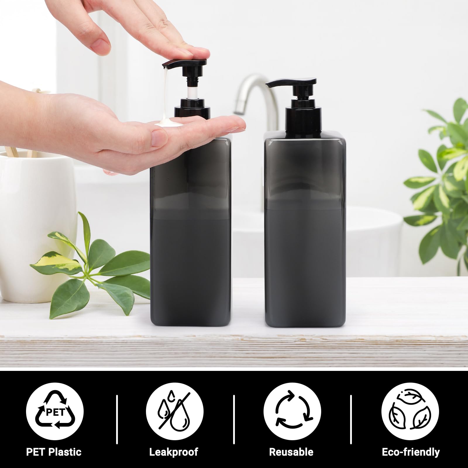 Segus Grey Soap Dispenser, 3 Pieces Pump Bottle Dispenser 500ml, Empty Bottles in Plastic with Labels - Image 3