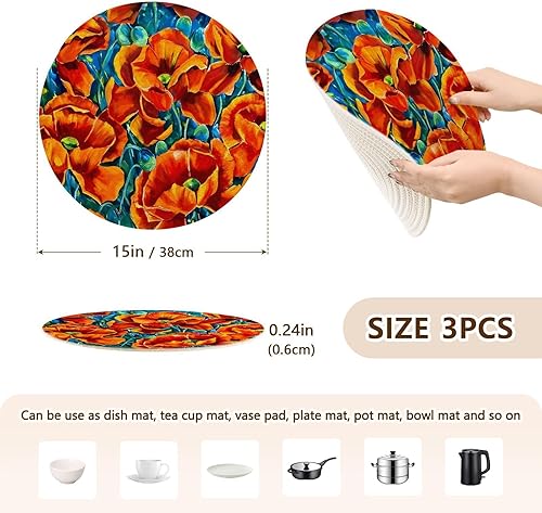 Miniatura 2 de 3 Pcs Extra Large Trivet Mat for Hot Pots and Pans 15in Cotton Thread Weave Absorb Water Pot Holder for Microwave Stove Home Accessories Orange