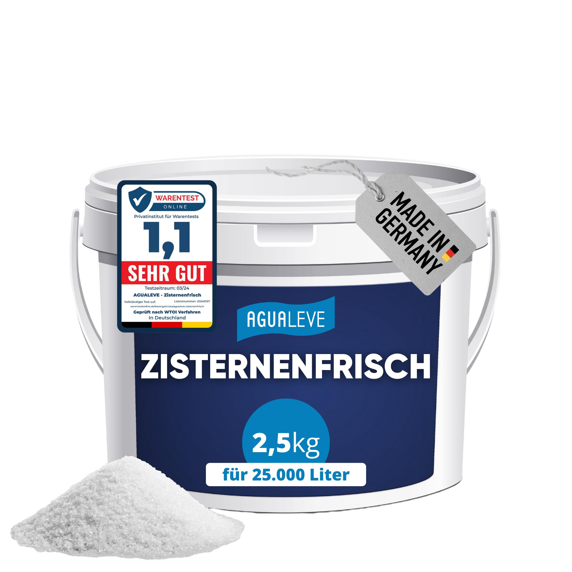 AGUALEVE® Zisternenfrisch 2,5kg *NEU* | hält Regenwasser frisch & rein, zum Gießen geeignet | für alle Zisternen & Regenwassertonnen | Made in Germany | für 25.000 Liter Regenwasser | Note 1,1
