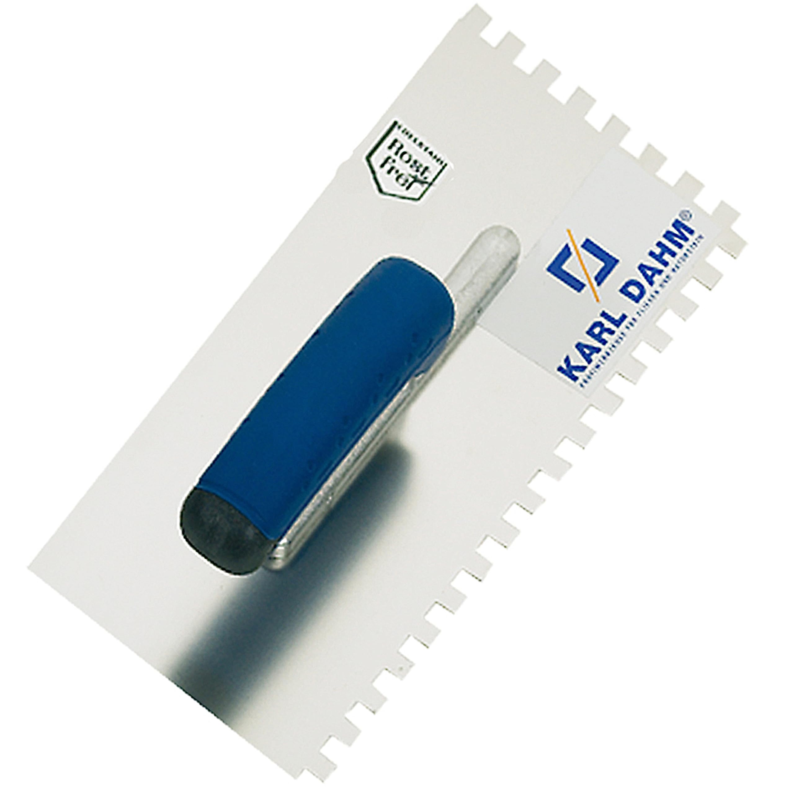 Karl Dahm Llana Dentada de Mango Suave 4 mm I Llana para Baldosas Acero Inoxidable con Muescas 4 mm I Empuñadura Blanda y Ergonómica para Fácil Aplicación de Adhesivos, Herramienta Profesional – 11645