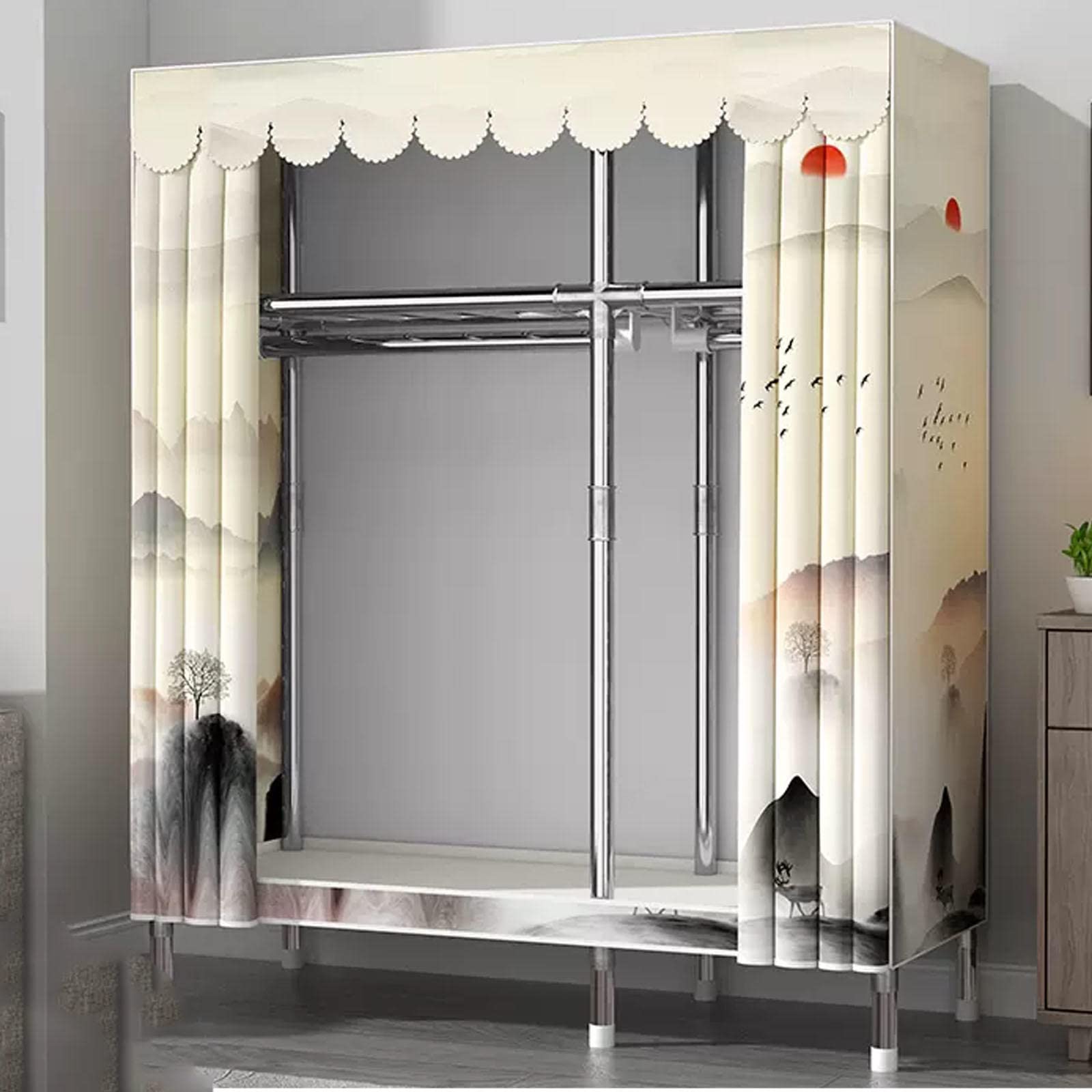 EsEntL Guardaroba Guardaroba Portatile in Tela,Grande Armadio per Vestiti Organizzatore di stoccaggio con Asta Appendiabiti,Mensole,Rivestimento in Tessuto,per Camera da Letto,Soggiorno,D-125x45x17