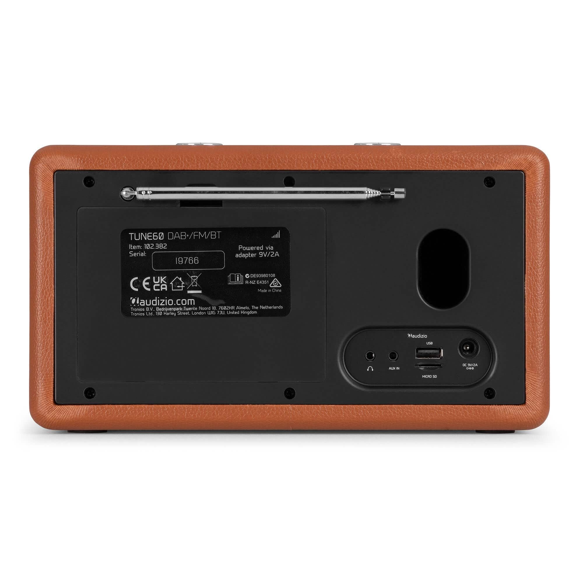Audizio Tune60 Radio DAB+/FM Bluetooth Vintage Design Lettore USB SD Display LCD Sveglia Digitale Portatile AC Batterie