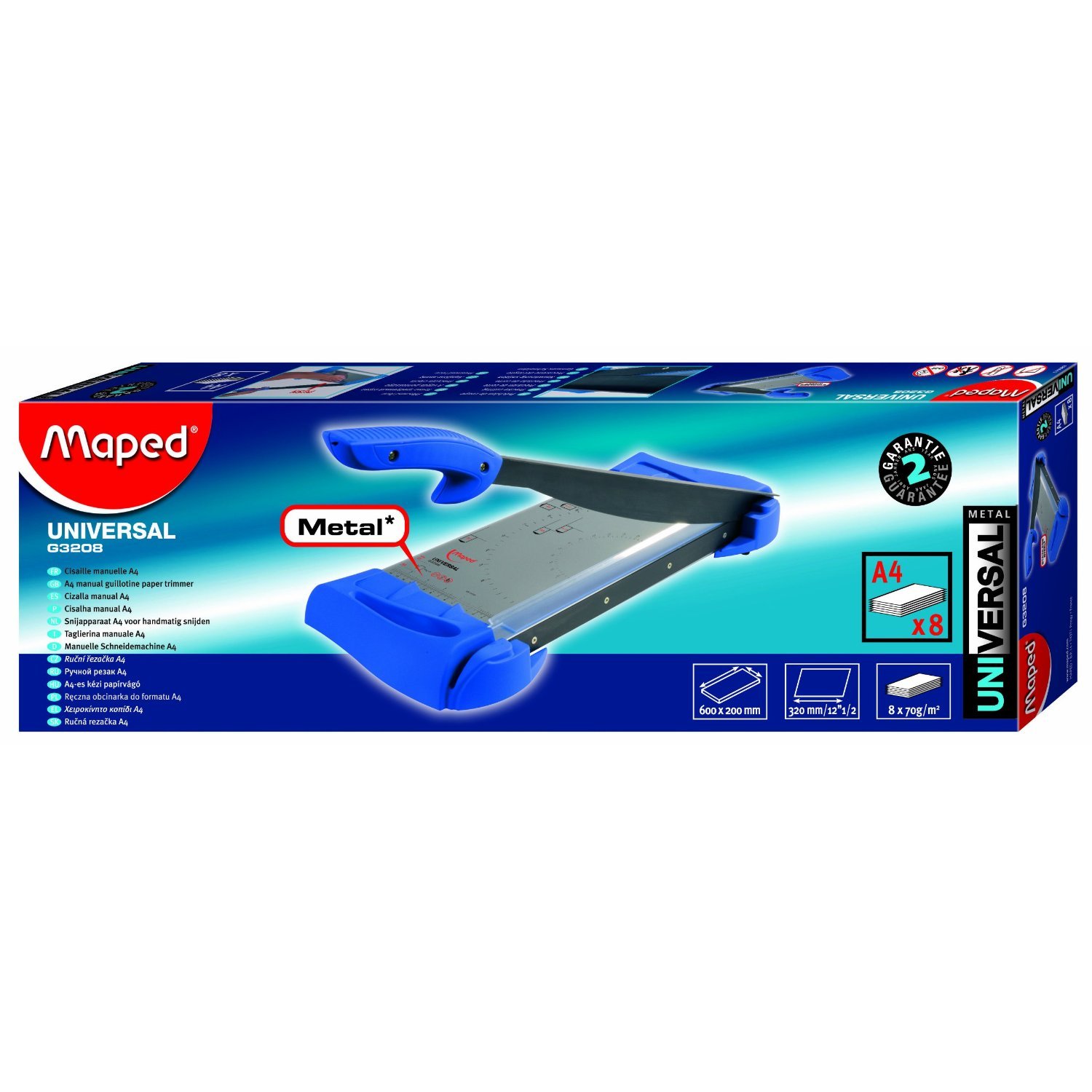 Maped - Material de Oficina - Universal - Cizalla Manual con Palanca - Formato A4 - Empuñadura Ergonómica - Cuchilla no Afilada - Mesa de Acero para Corte de Precisión
