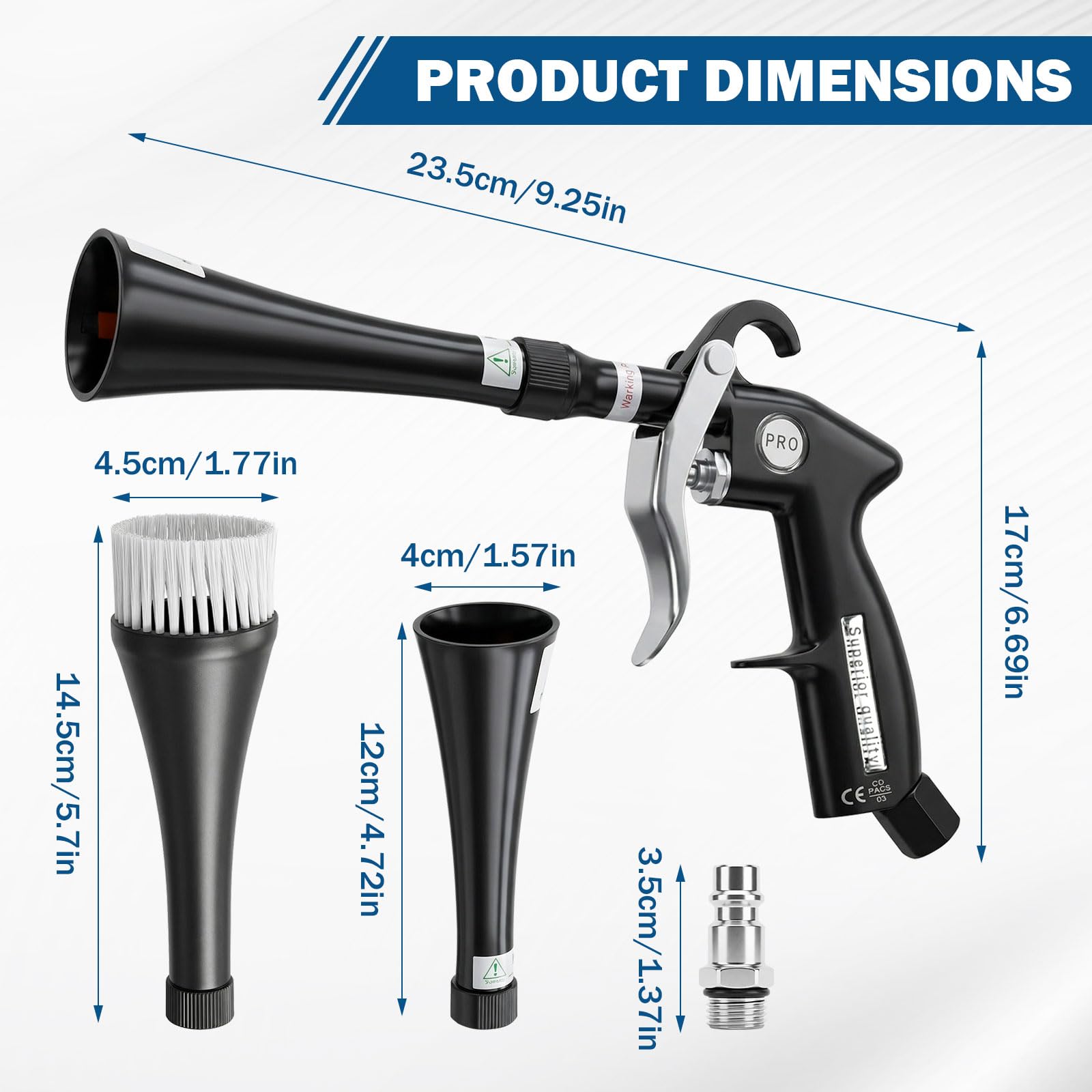 Pistolet de Nettoyage à Air Comprimé pour Voiture, Pistolet de Soufflage à Sec Haute Pression avec Buse Rotative, Nettoyage Intérieur Rapide pour Sièges, Tableau de Bord et Zones Difficiles