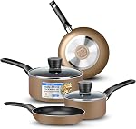 SereneLife 6 Piece Pots & Pans Set - Non-Stick Coating Inside, Includes: 2 Sauce Pots with Lids, Small 8" Fry Pan, Medium 10" Fry Pan, Black