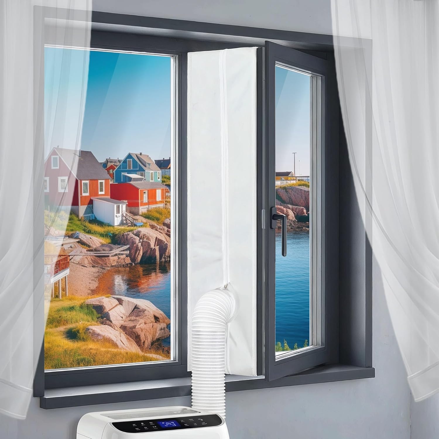 Klimaanlage Fensterabdichtung, Fensterabdichtung für Mobile Klimageräte, Wäschetrockner, Ablufttrockne, Hot Air Stop Geeignet für Universell Fenster, Flügelfenster, Dachfenster, Kein Bohren, 300CM