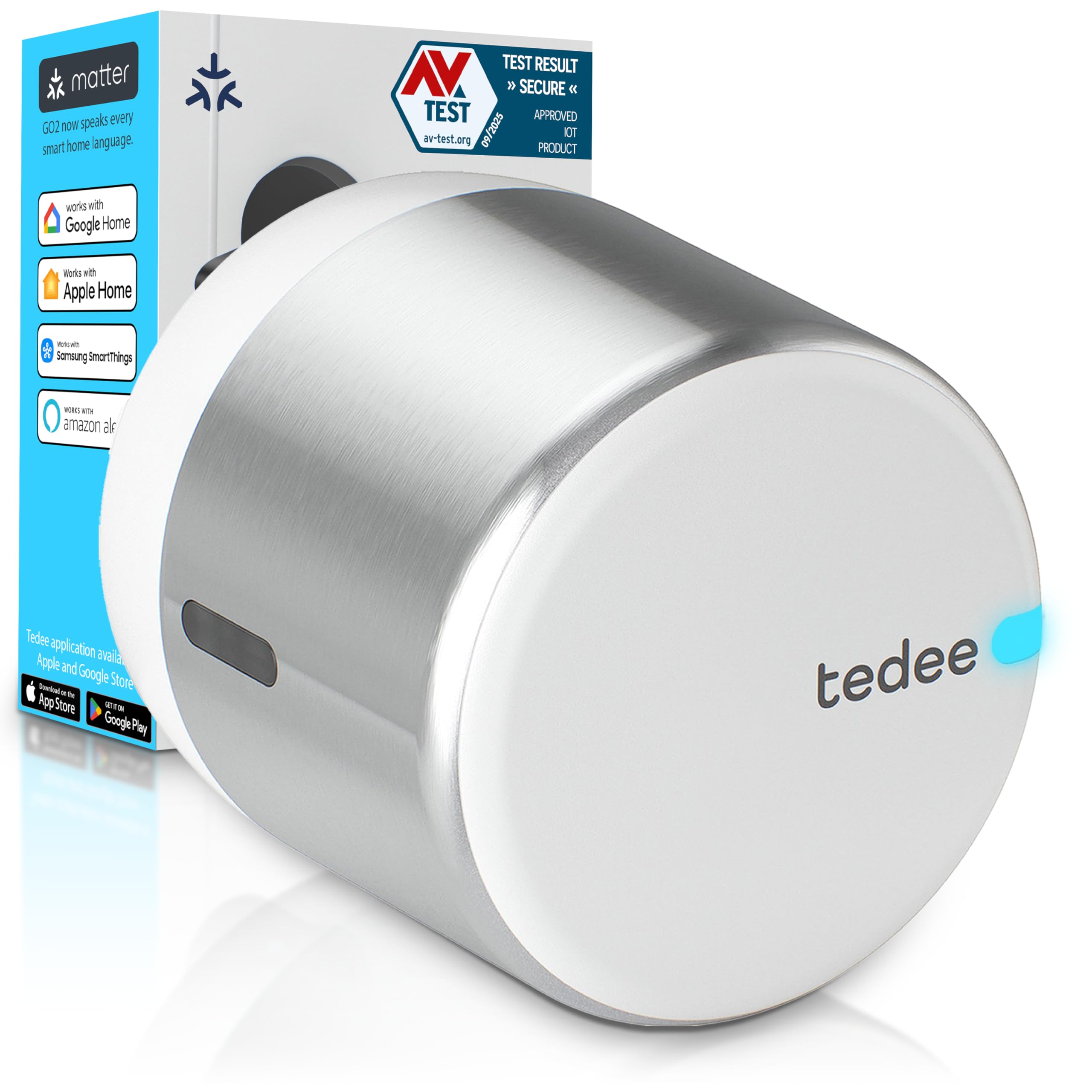 Tedee GO2 Alu - Serratura intelligente retrofit per porta, serratura digitale con blocco automatico e app, sicurezza Smart lock accesso senza chiave