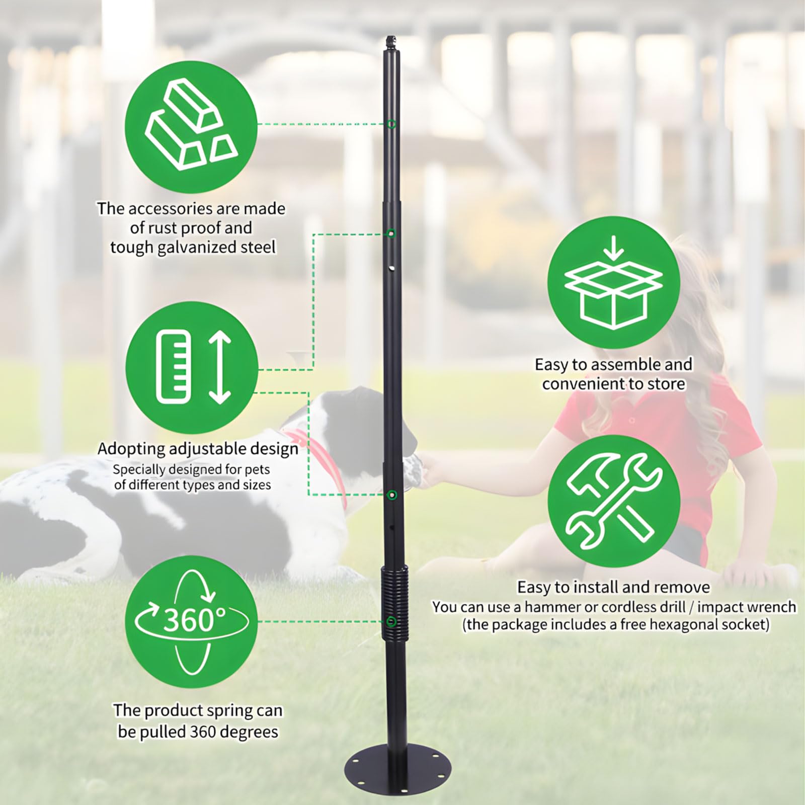 Versátil juguete para perros al aire libre, postes de resorte con correas elásticas para patios traseros, ejercicio divertido y juego seguro, durabilidad