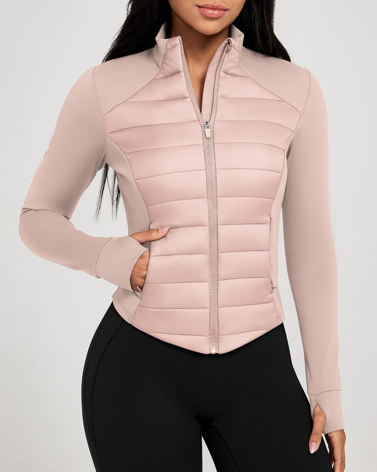 GYM RAINBOW Womens Hybrid Insulated Jacket Slim Fit Lightweight Fleece Lined Thermal Puffer Softshell Jacket - Image 2