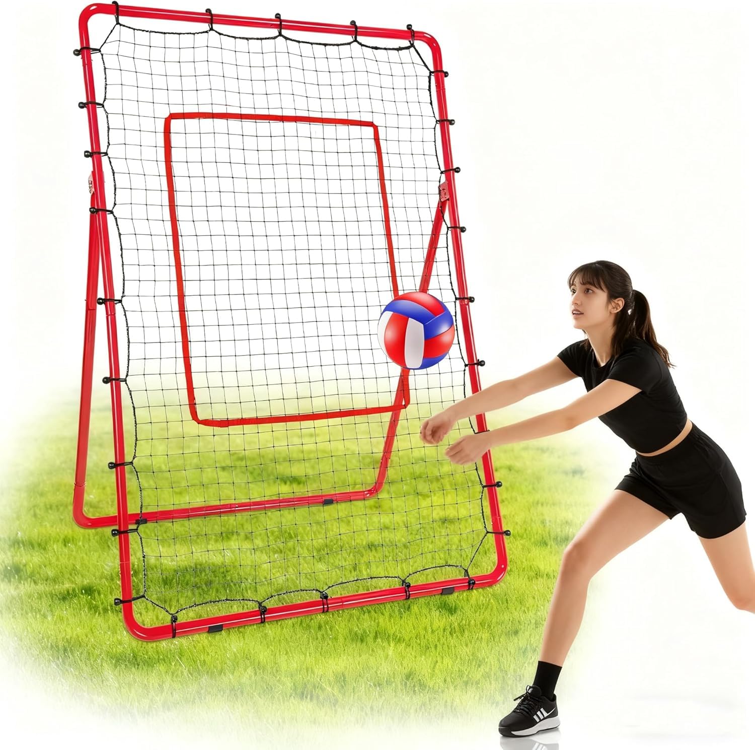 Pitchback Baseball Netz mit Tragetasche, 122×185cm, 5 Winkel verstellbar, Abpraller Bounce Rückennetz für Lacrosse Baseball Sportübungen