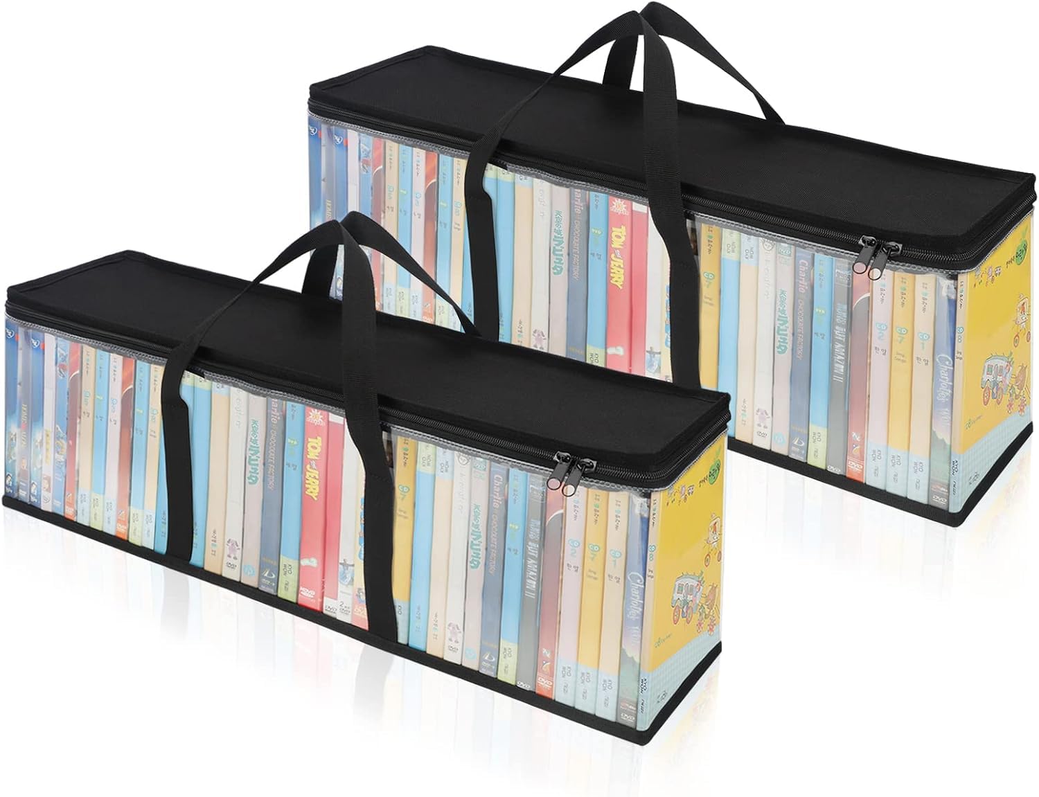 Azonee Dvd Storage Bag, Clear Pvc Media Holder Box with Handle Clear Plastic Portable Game Bag for Dvd/Cd/Vhs Box/Blu-Ray Disc/Movie Box/Video Game Disc (Set of 2)