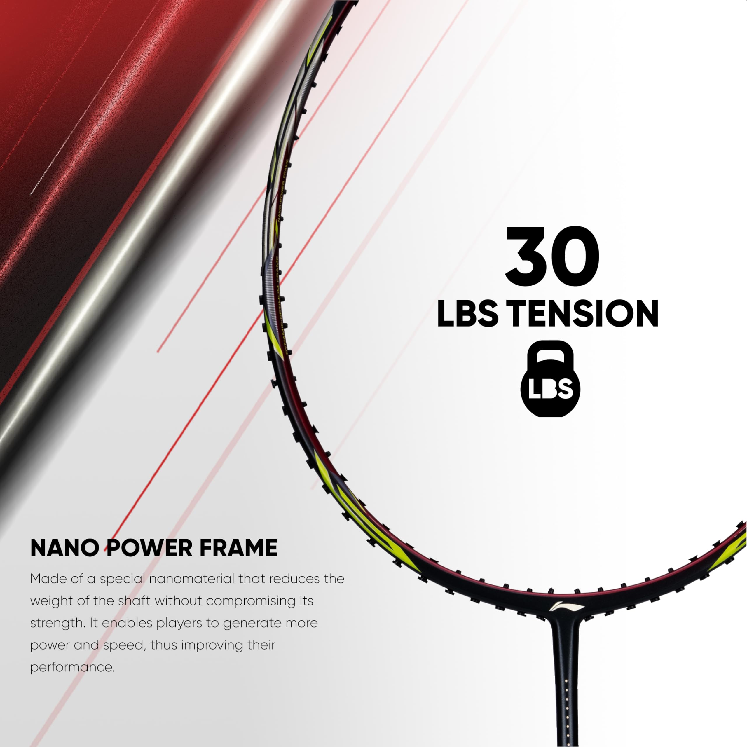 Li-Ning Ignite Series Carbon Fibre Superlite Speed Racket wuth Full Cover (Cool Gray/Bull Red) 1