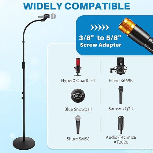 Miniatura 3 de Juego de 4 soportes de micrófono desmontables con cuello de cisne, altura ajustable de 35.4 a 78.7 pulgadas, con base redonda pesada y bolsa de