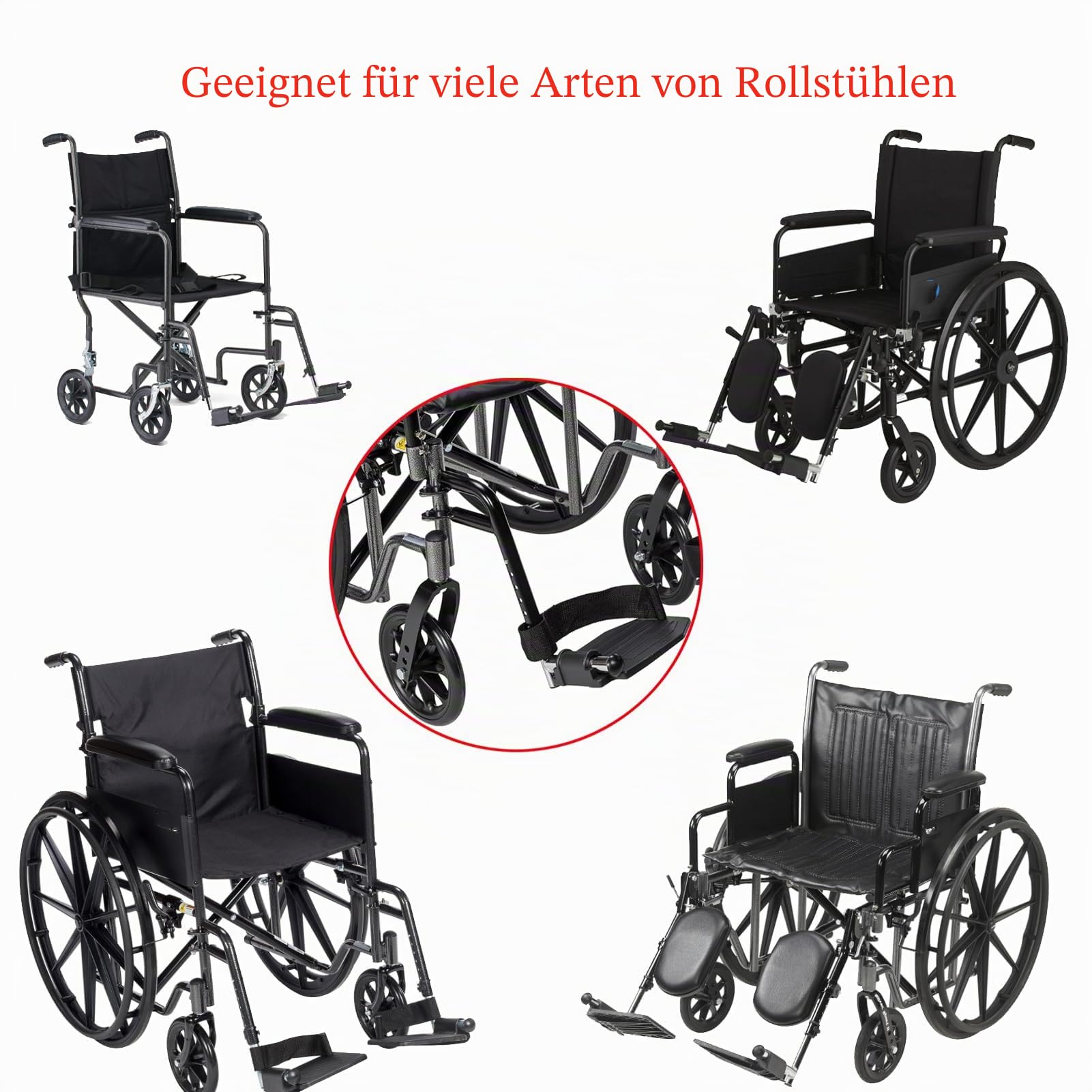 Rollstuhlfußstütze Ersatzfußstütze Rollstuhl Ersatzteile Rollstuhl Fußstütze Drehfußstütze für Standard Rollstühle Schwarz