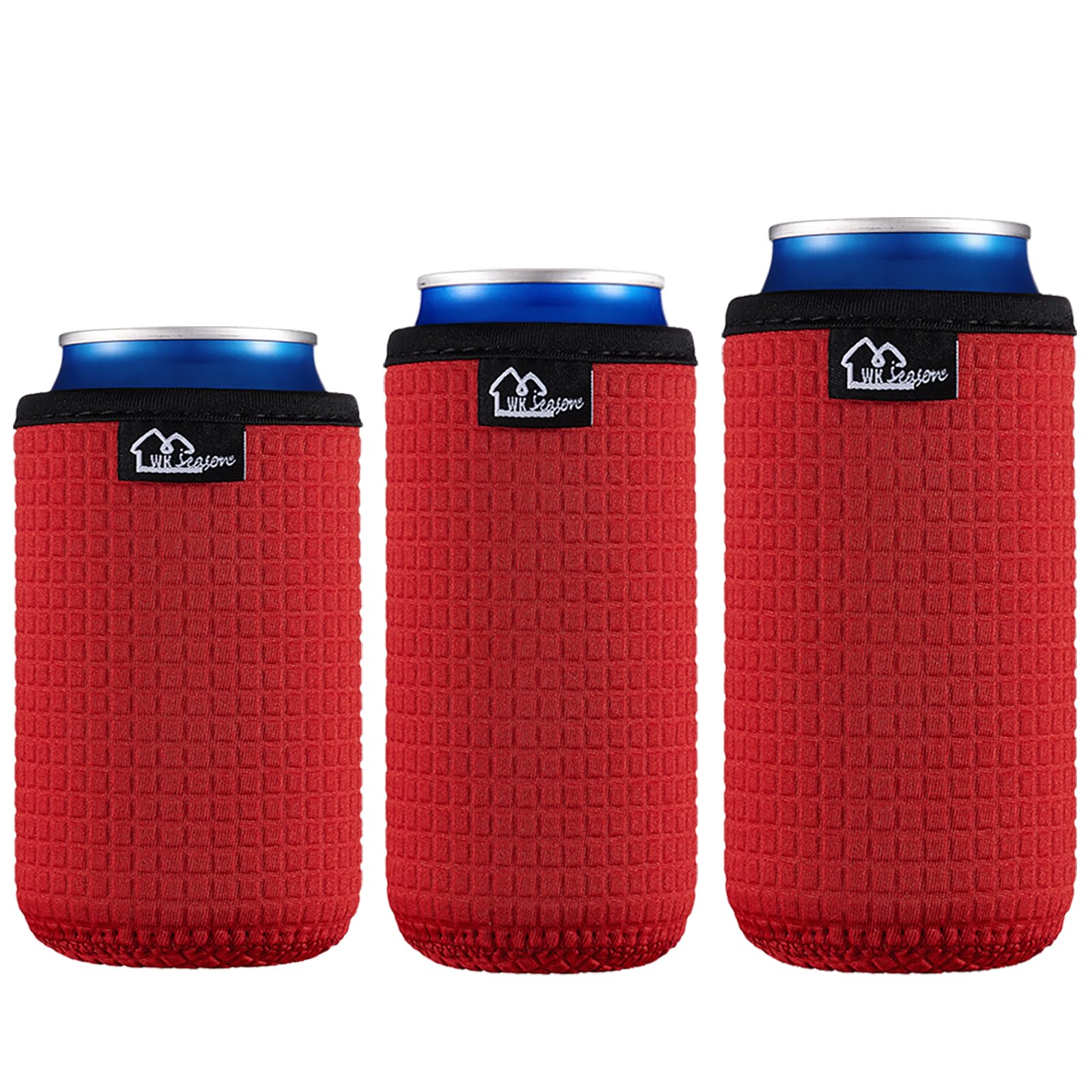 WKieason Non-slip Neoprene Can Sleeves Insulators Koozies 3 Size - 12OZ Standard Can Sleeve, 12OZ Slim Can Sleeve, 16OZ Standard Can Sleeve, 12OZ Standard Beer Can Coolers Coolier Sleeves(Red Set)