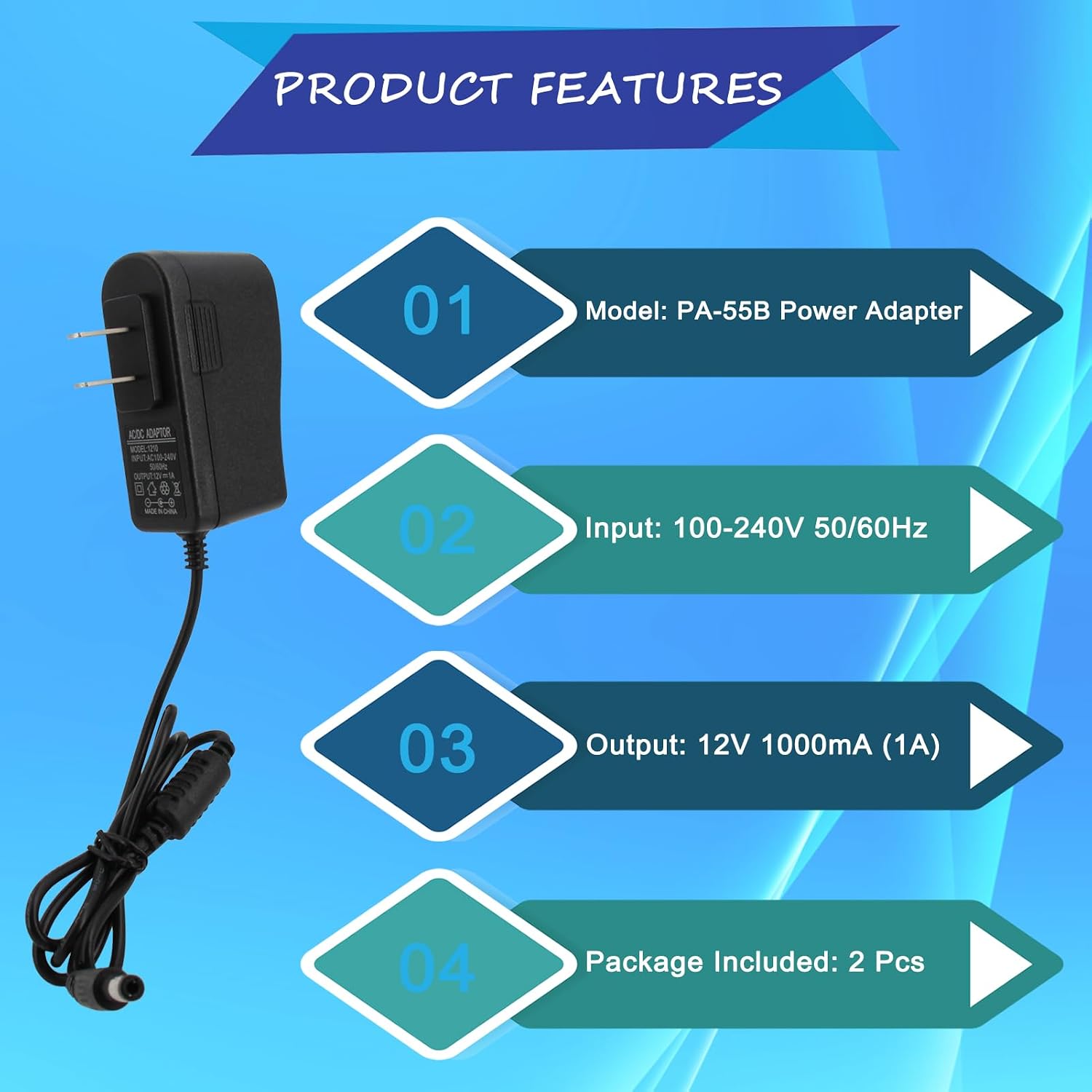 2Pcs PA-55B Power Adapter Supply Fit for Motorola CP200 CP185 XPR7550 XPR3500 XTS2500 HT750 HT1250 TK-3170 TK-3180 VX-354 Radio, WPLN4137 WPLN4226 HTN9000 PMLN5228 CD-58 KSC-32 Charger