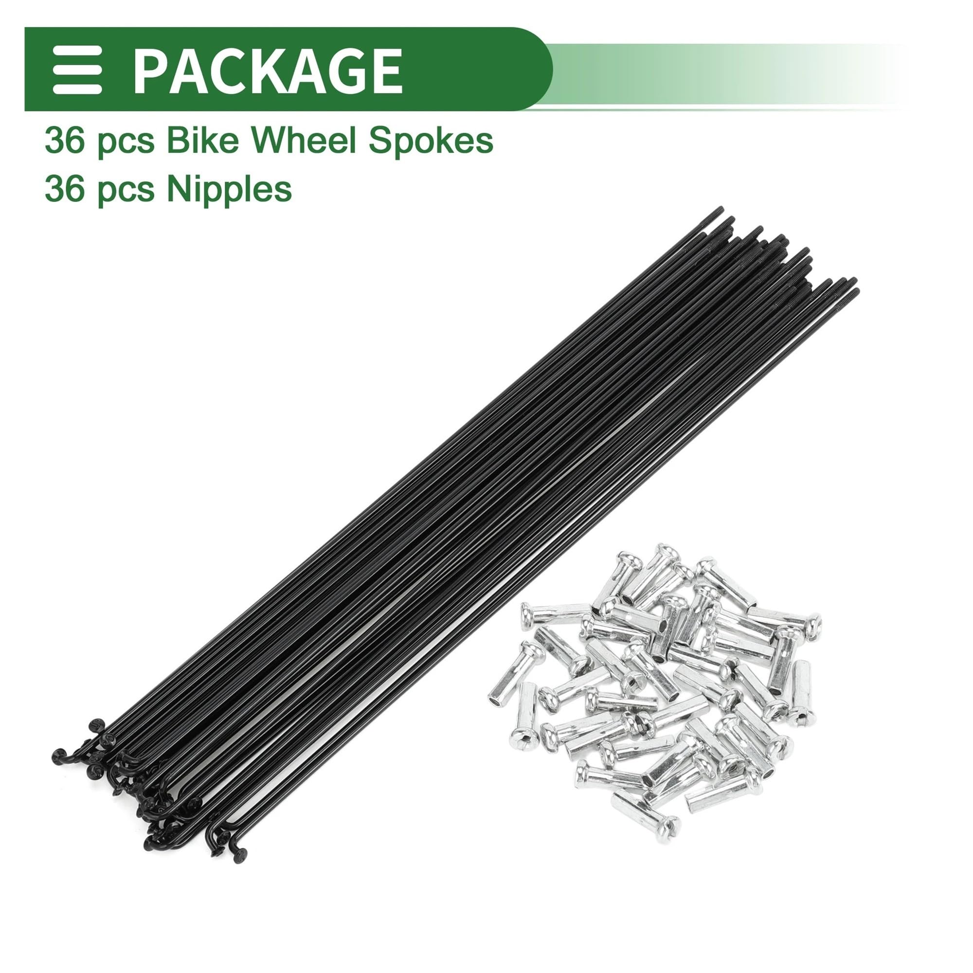 36 raggi in acciaio al carbonio, 14 G, colore nero, 125-209 mm, per riparazione ruote, ricambio con nippli per mountain bike e bici da strada (36 pezzi - 265 mm)