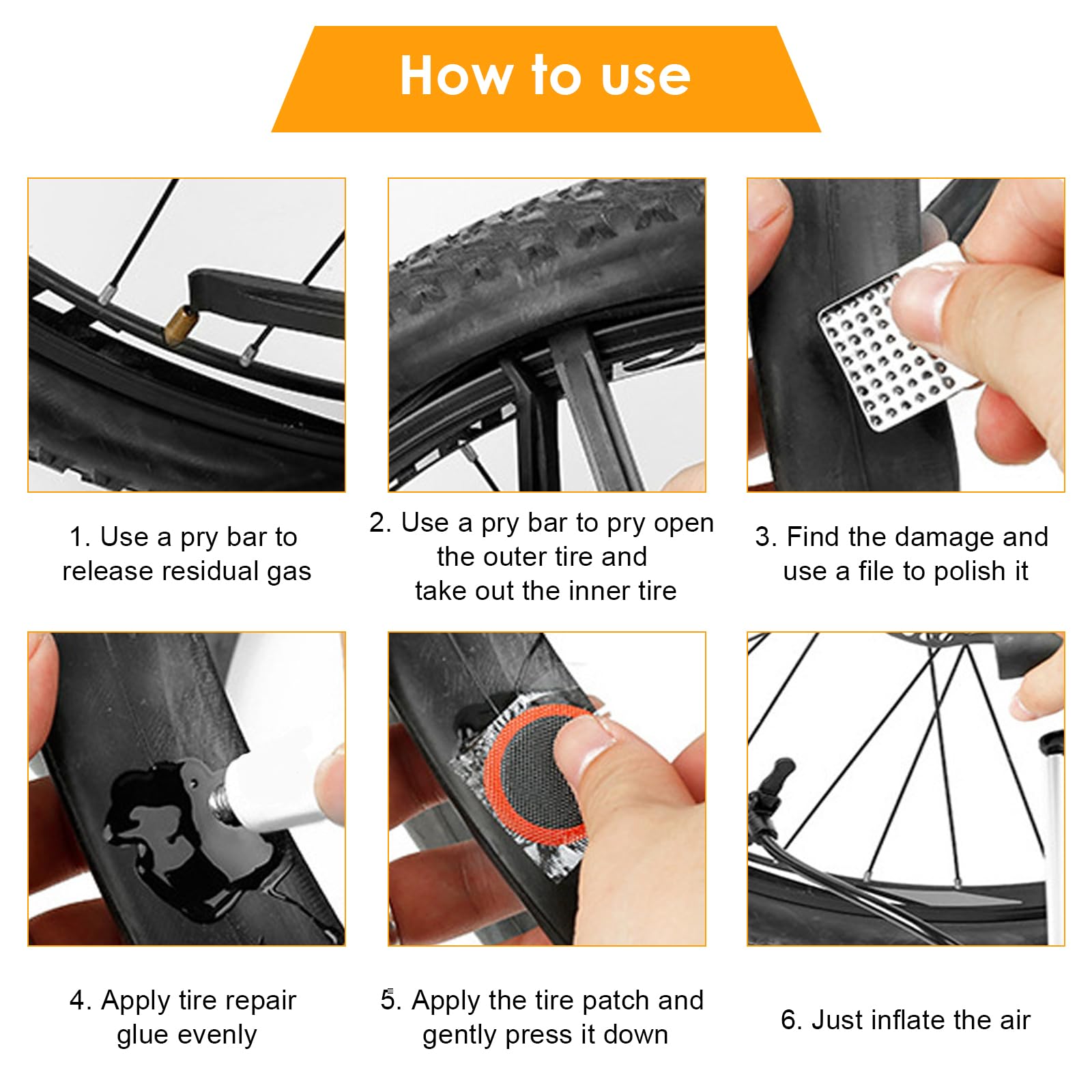 Kit Riparazione Pneumatici Bici con 20 Toppe in 3 Misure, 2 Colla, 2 Levagomme, 4 Lime Metalliche, Accessori Portatile per Camera d'Aria di Bici, Moto e Scooter Elettrico