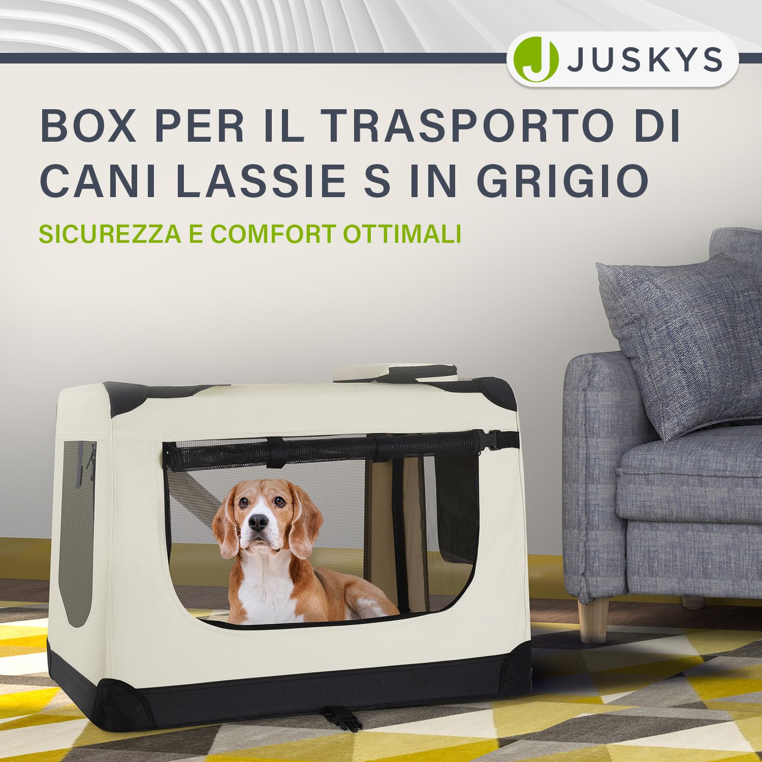 Juskys Trasportino per Cani Lassie S pieghevole e portatile 34x50x36 cm con coperta, borsa e maniglie - trasportino pieghevole per cani, gatti e animali domestici - tessuto Oxford - Beige