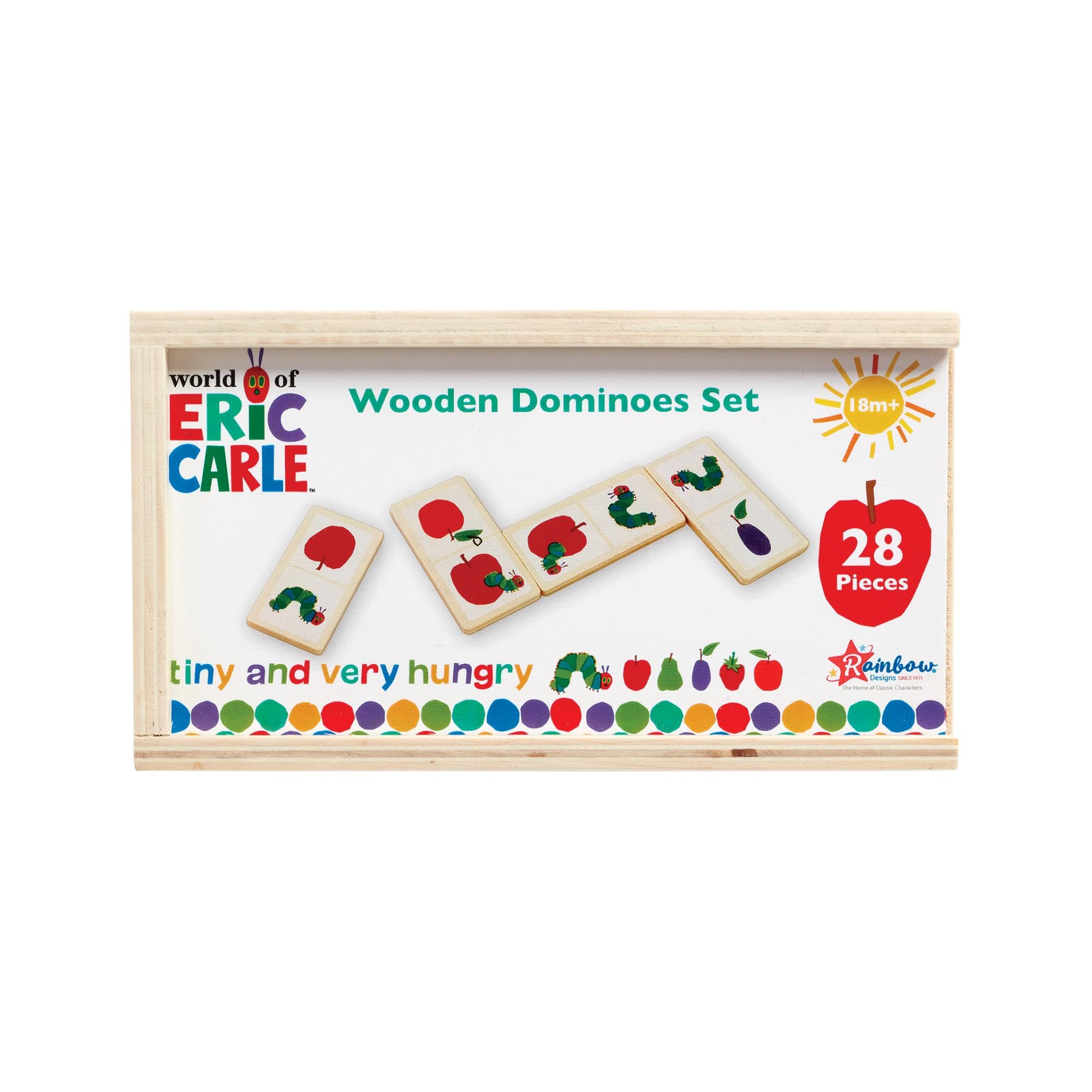 Rainbow Designs Very Hungry Caterpillar 28-Piece Wooden Domino Set - Colourful Toddler Games for Learning & Play, Sustainably Sourced Wooden Toys, Ages 18+ Months