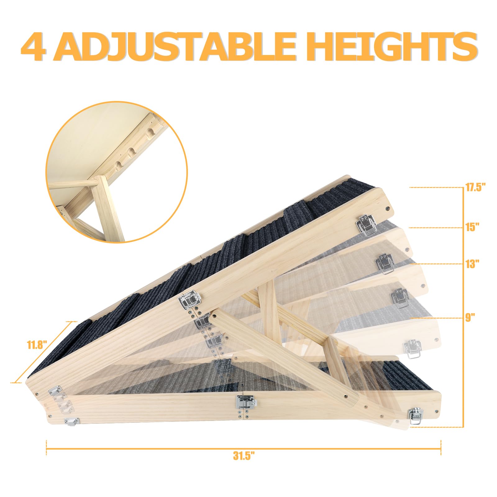 Rampa Per Cani Pieghevole In Legno - Regolabile A 4 Altezze - Antiscivolo - Per Letti E Divani - Taglia Piccola - Foto 3