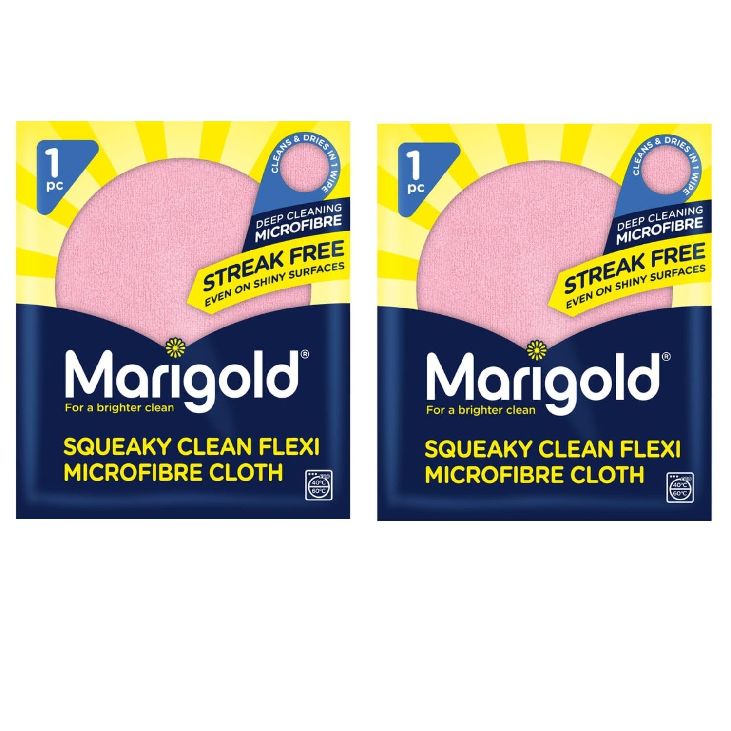 Marigold Squeaky Clean Microfibre Cloth Bundle - 2 Packs | Streak-Free Ultra-Absorbent Multi-Surface Cleaning Cloths for Kitchen, Bathroom, Glass & Windows | Machine Washable | 32 x 27 cm Each