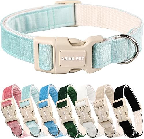 Aring Pet Collar de algodón, ligero y ajustable, con hebilla de liberación rápida para perros pequeños, medianos y grandes, para cachorros, verde