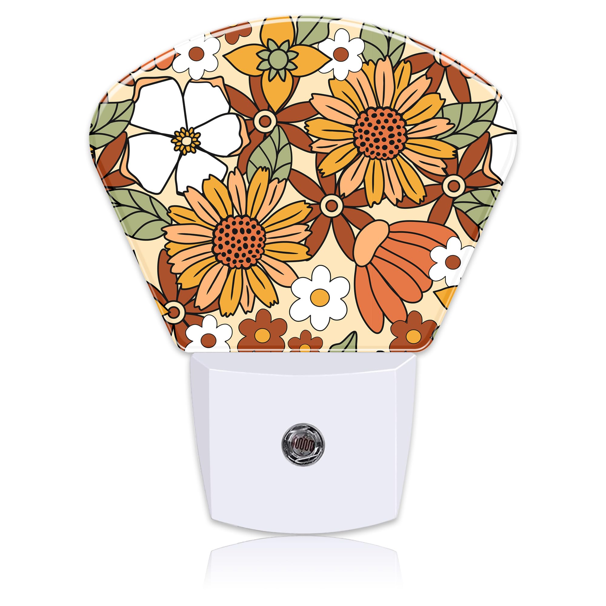 Uiaoiais Retro Floral Plug in Night Lights, Groovy Flower Nightlight Plug Into Wall Dusk to Dawn Sensor for Kid Girls Boys Women Men Bedroom, Hallway,