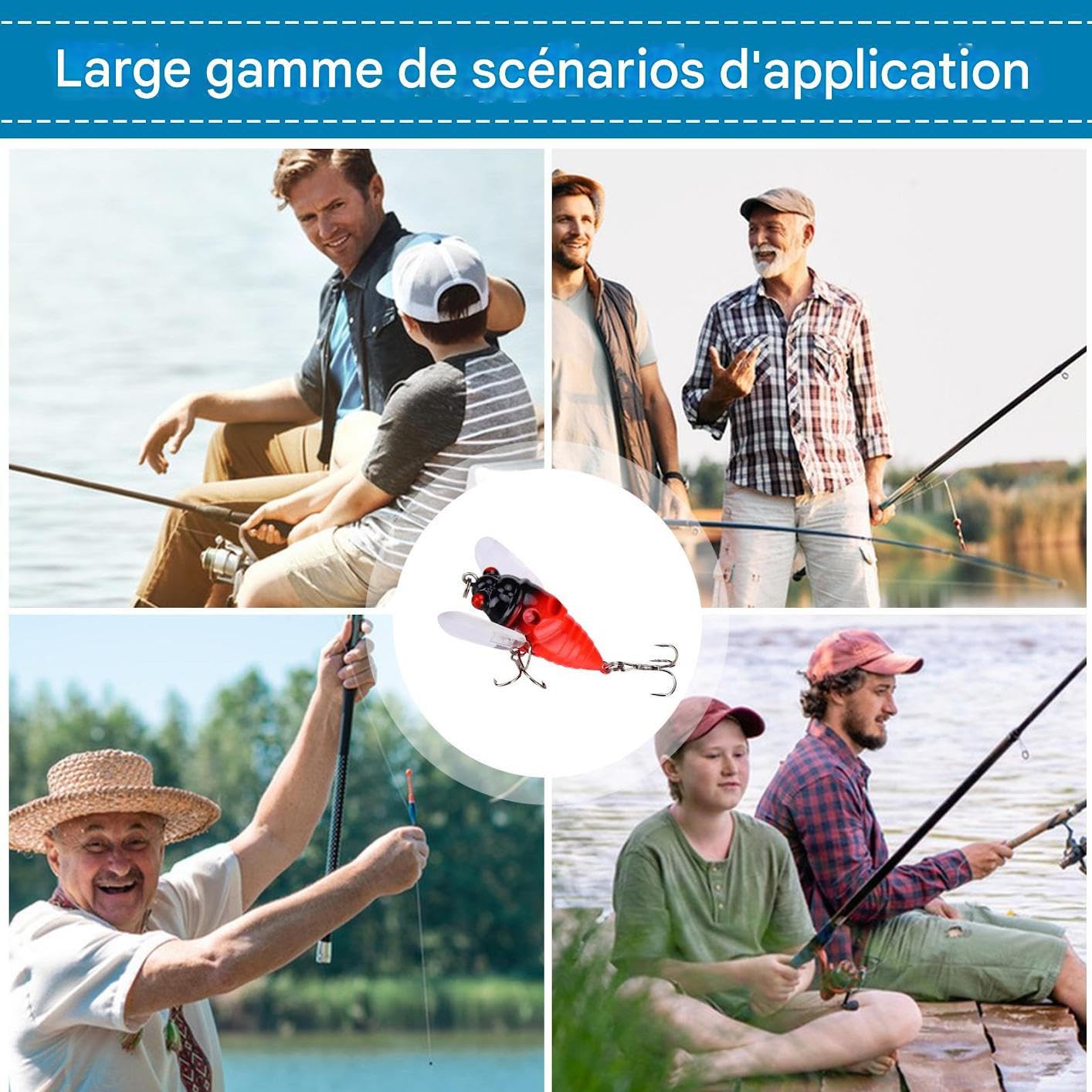 Cigada simulando esche di pesce,falsa esca cicala, affrontare un gancio forte attraente con il suono, accessori per attrezzatura da pesca, esche di pesce basso per gli uomini, all'aperto, acqua s