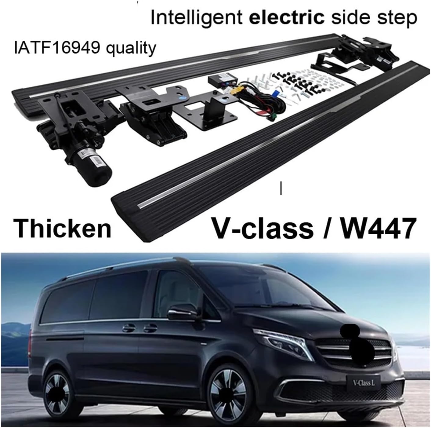 Electric Side Step Running Board Nerf Bar Compatible for Benz V Class V260 VITO Valente,Intelligent Scalable(with Three Lights)