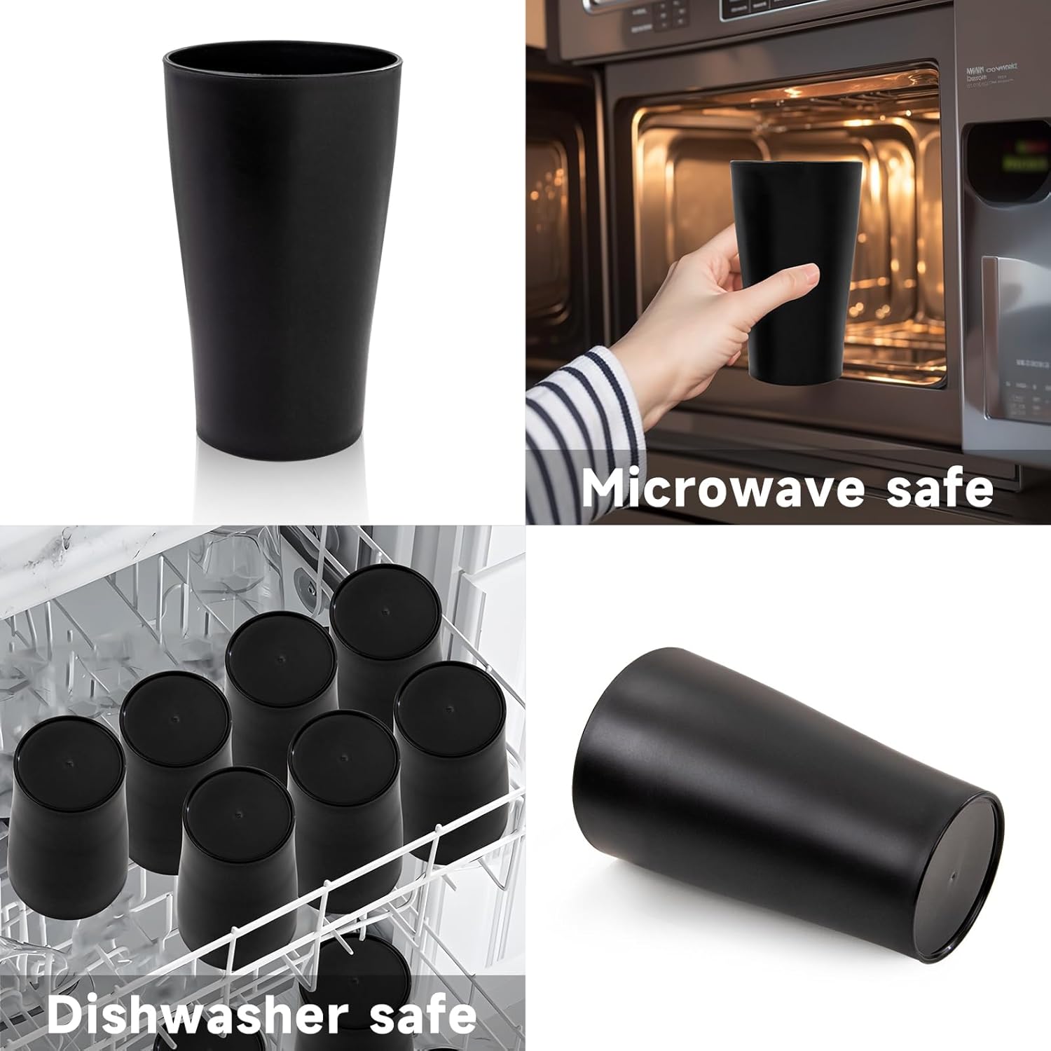 EI Black Wheat Straw Cups Set of 8,Drinking Glasses,Reusable Plastic Cups,Unbreakable Cups for Kitchen,Dishwasher Safe Water Glasses Tumblers,Suitable for Dinner on Picnic Outdoor Activities Dormitory - Image 5