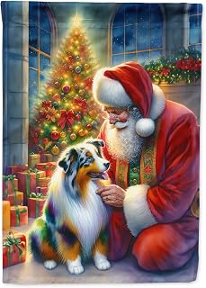 Caroline's Treasures DAC4060GF Australian Shepherd and Santa Claus Garden Flag Mailbox Flag Decorative Yard Flag Banner Outside Patio Artwork Yard Flower Beds, Garden Size, Multicolor