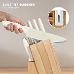 Kitchen Knife Set with Block and Sharpener, 15 Pieces German Stainless Steel Knife Block Set for Chopping, Professional Chef Knife, Lightweight, Black Anti-Slip Handle