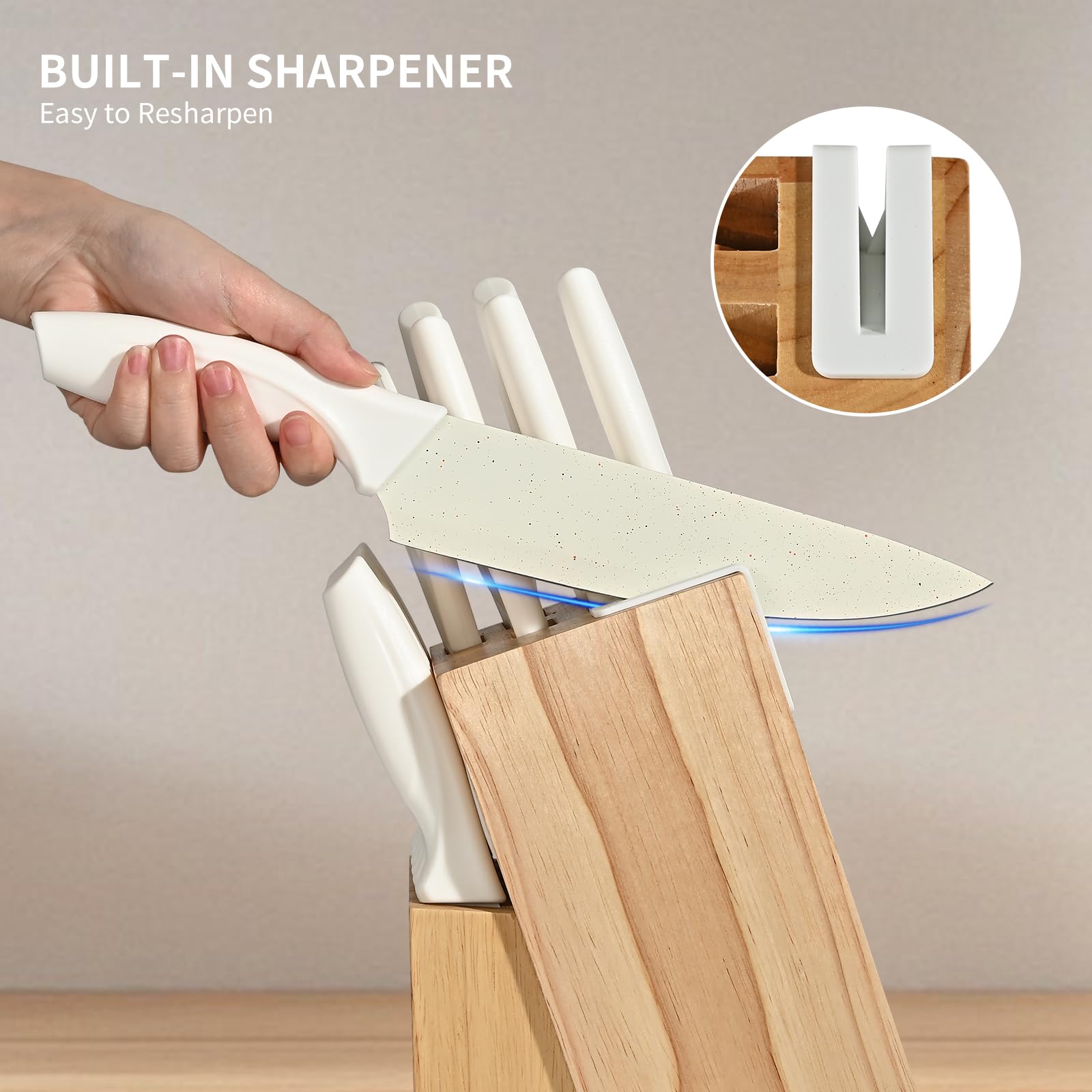 Juego de cuchillos con bloque, juego de 15 cuchillos de cocina, cuchillos de cocina para picar, cortar en rodajas, cortar en cubitos, aptos para lavavajillas, afilador incorporado