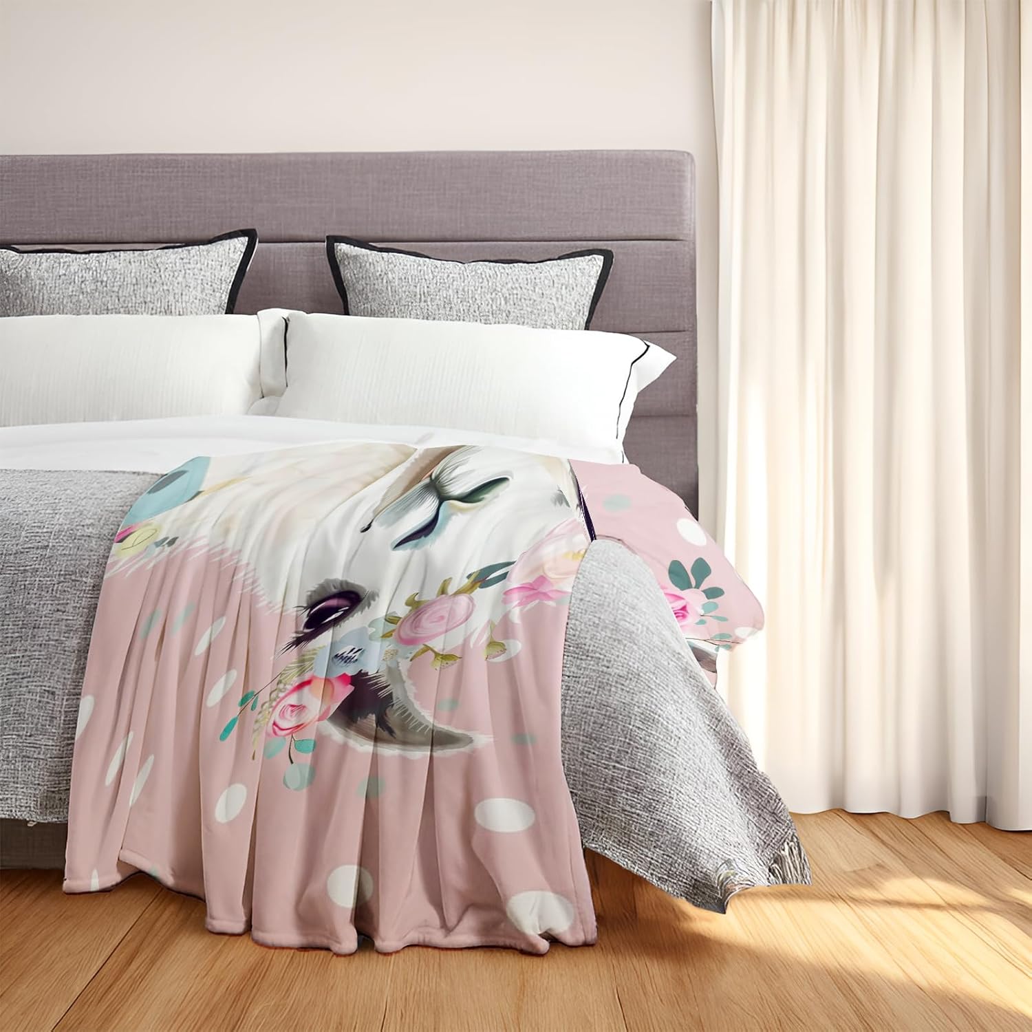 Llama with Floral Crown Throw Blanket - Soft, Cozy Plush Flannel - Lightweight, Warm and Fuzzy for Couch, Office, Travel - Fluffy, Decorative Home Accessory Ideal for Snuggling 50×60 Inch - Image 2