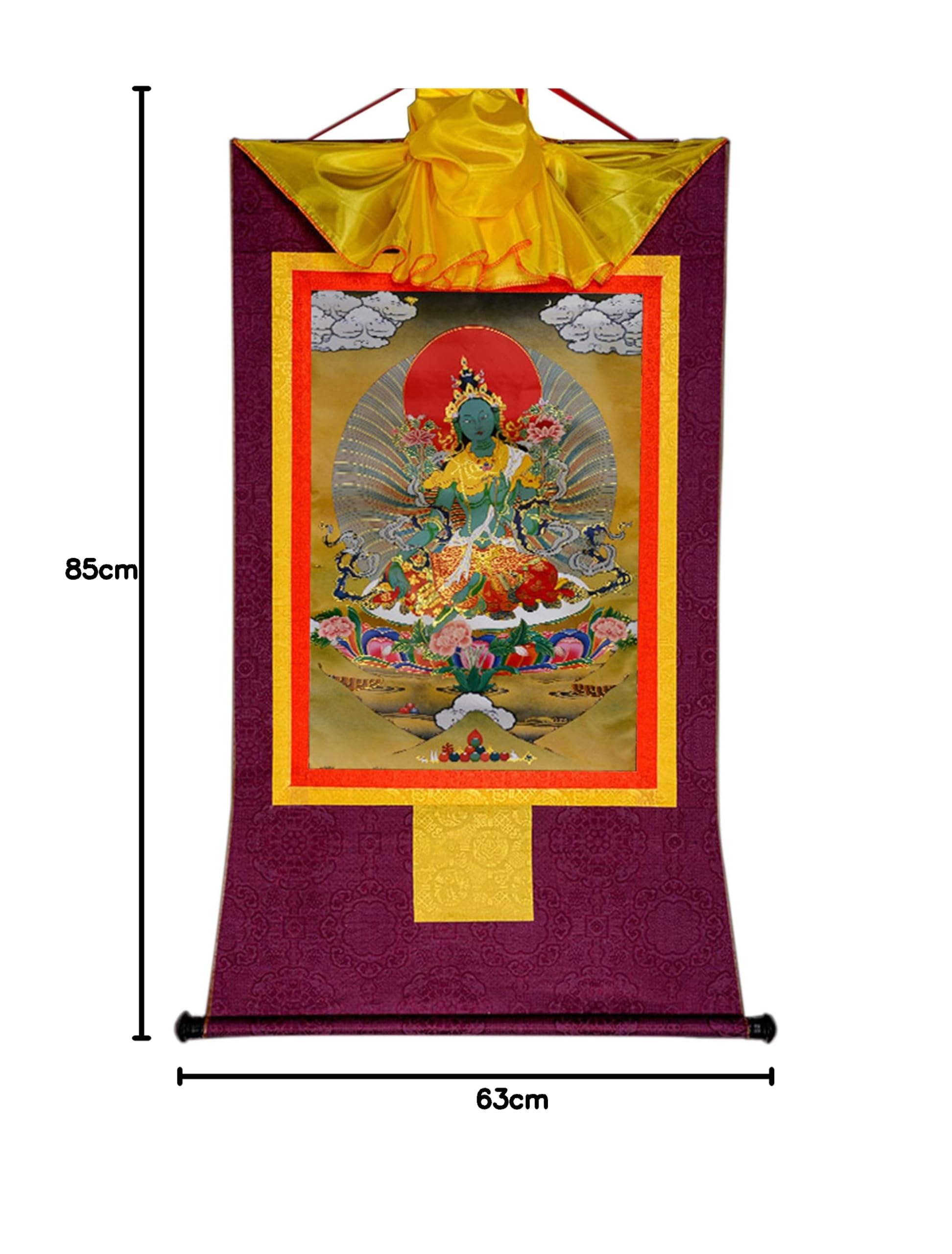 Gandhanra Thangka Tibétain - Tara Verte Thangka - Peinture Tantrique Bouddha à Dorure - Tapisserie Mural pour Décoration Zen - Méditation et Relaxation Spirituelle
