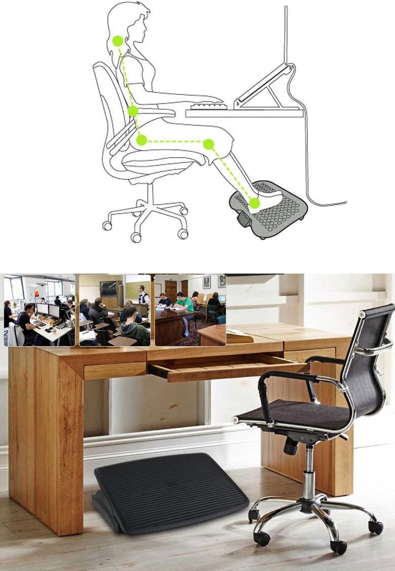 Comfort Footrest Adjustable Angle & Height, Foot Massage Ergonomic Design FR1287