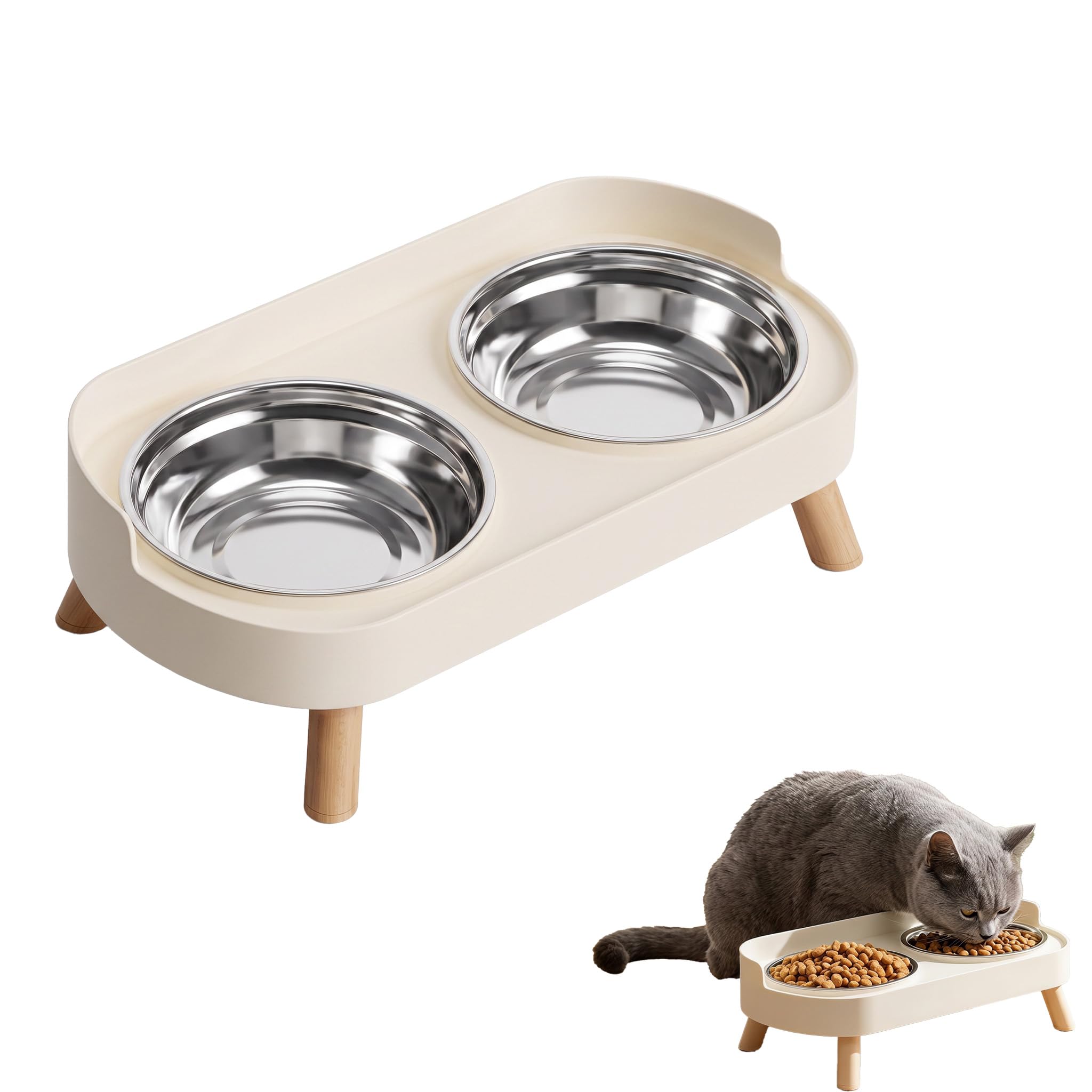 Elevated Cat Bowl, 32×17×10cm, Stainless Steel & PP, Raised Cat Bowl