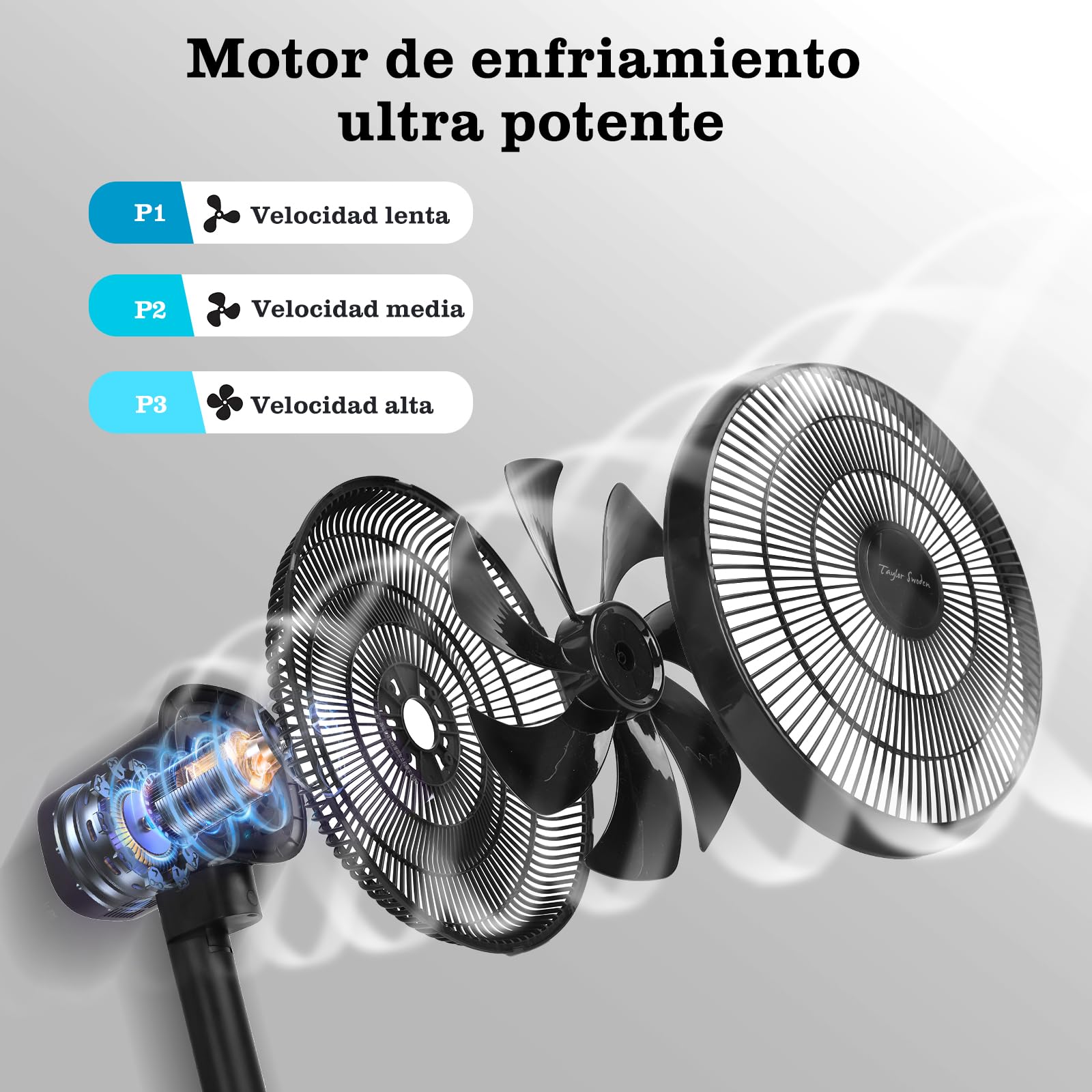Taylor Swoden Eurus - Ventilador de pie y de mesa digital 2 en 1 con 7 aspas, 45W, temporizador 9h, mando a distancia, altura ajustable de 68 a 110 cm, 3 velocidades y 3 modos, oscilación de 90°