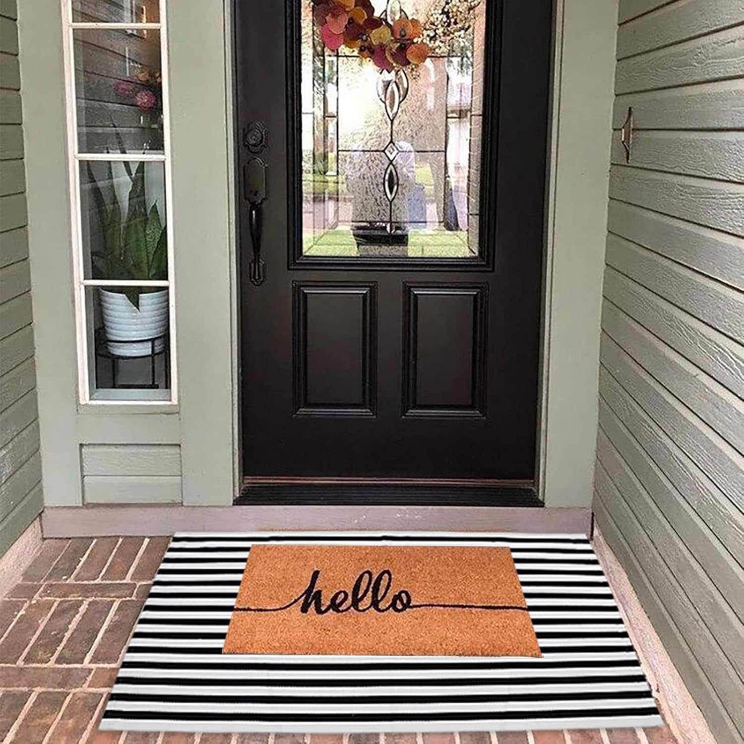 Black and White Outdoor Rug 27.5'' x 43'' Striped Front Porch Rug Hand-Woven Cotton Rug Machine Washable Floor Mat Indoor/Outdoor Area Rug for Layered Door Mats/Farmhouse/Living Room (27.5'' x 43'')
