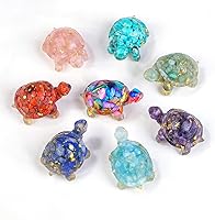 RJINGSHICRYSTAL 8PCS Handmade Crystal Sea Turtle Figurines - Healing Resin Statues with Rose Quartz, Amethyst for Home, Office, Desk & Meditation Decor Gift