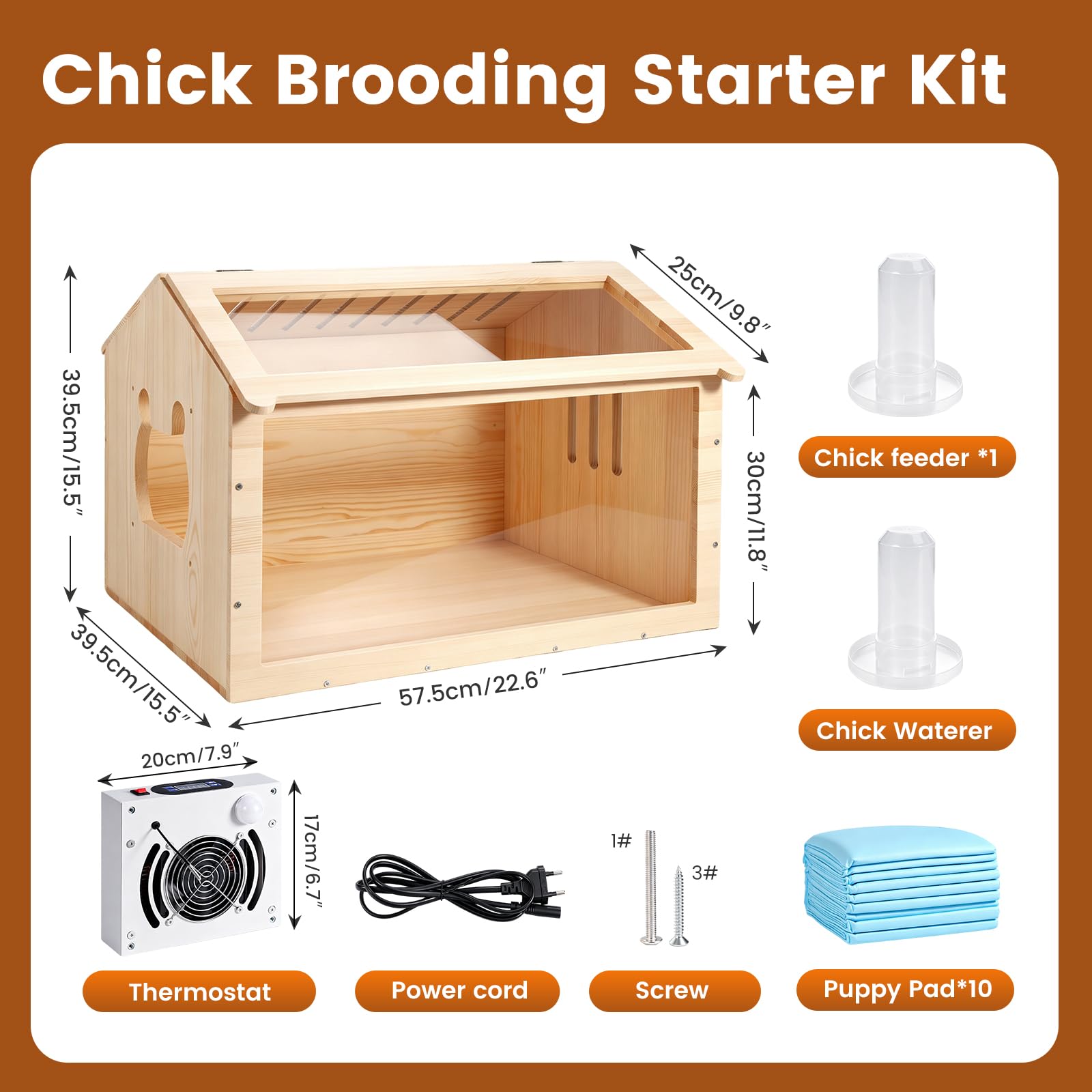 Caja de Cría para Pollitos con Calefacción, Criadoras de Madera con Comedero y Bebedero, Calentadores para Gllineros, Patito, Aves, Gatito, Cachorro, Conejo