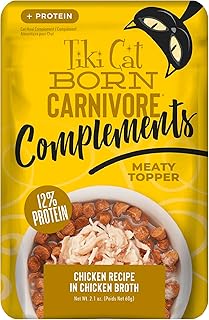 Tiki Cat Born Carnivore Complements Wet Cat Food Topper, Chicken, 2.1 oz. Pouch (12 Count)