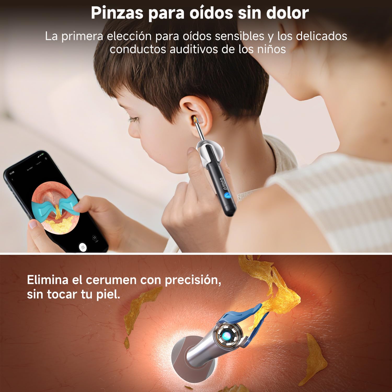 Bebird R1 Ultra - Limpiador de Oídos con Cámara y Otoscopio Visual, Removedor de Cera para Uso Familiar, Kit de Higiene Auditiva con Herramientas y Gotero