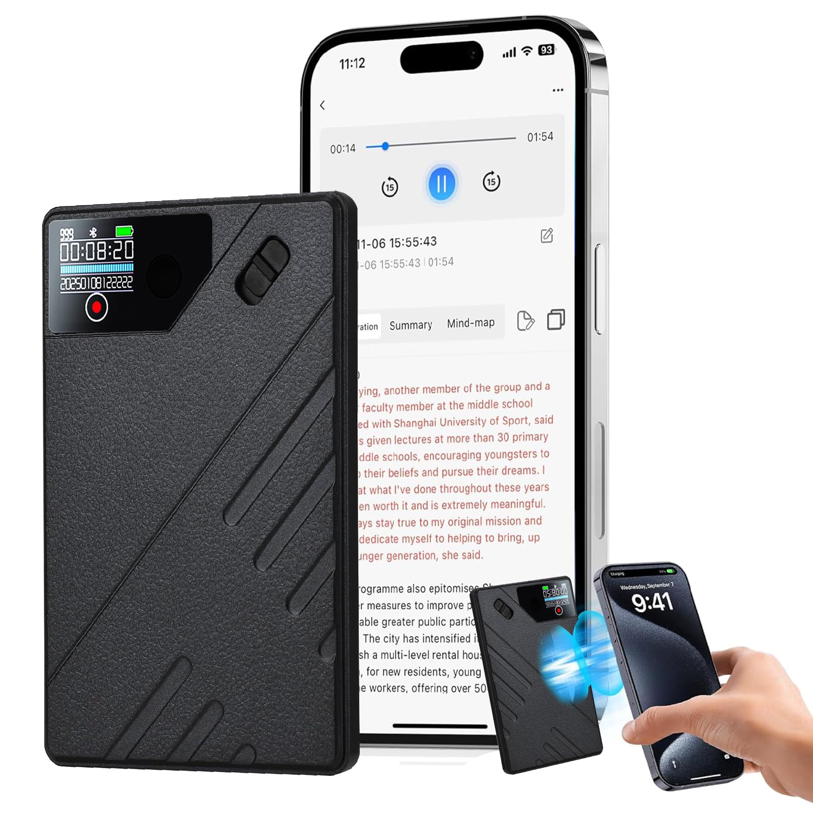 KI Digitales Diktiergerät, 64GB Speicher Aufnahmegerä mit ChatGPT 40 vom Transkribieren und Zusammenfassen für 93 Sprachen,One Touch Aufnahme,Voice Recorder Sprachrecorder für Vortrag, Meetings,Anruf