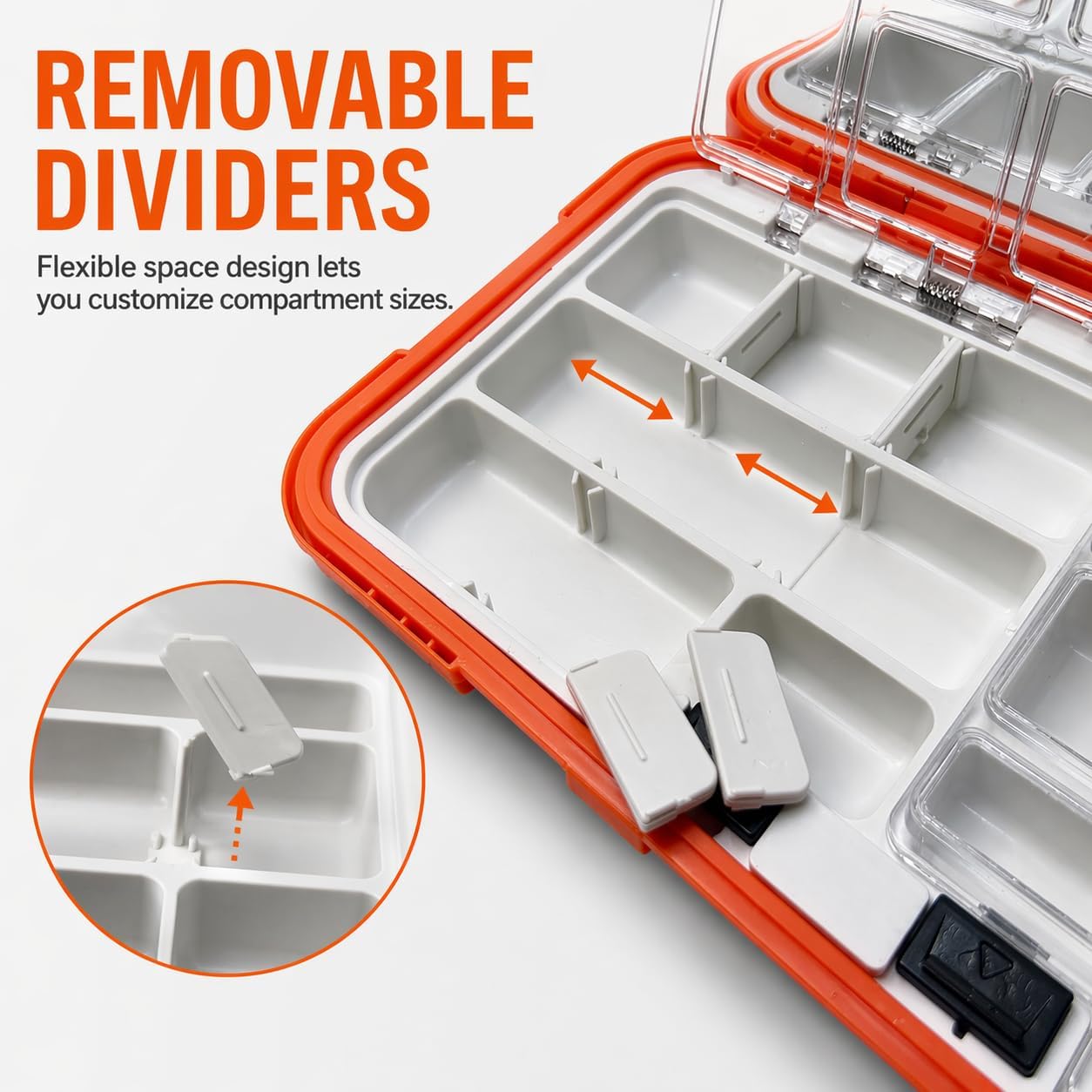 Small Parts Organizer with Dividers, 30-Compartments Hardware Tool Storage Box, Waterproof Seal & Locking Parts Organizers Case for Nail Screws, Nuts, Bolts, Orange