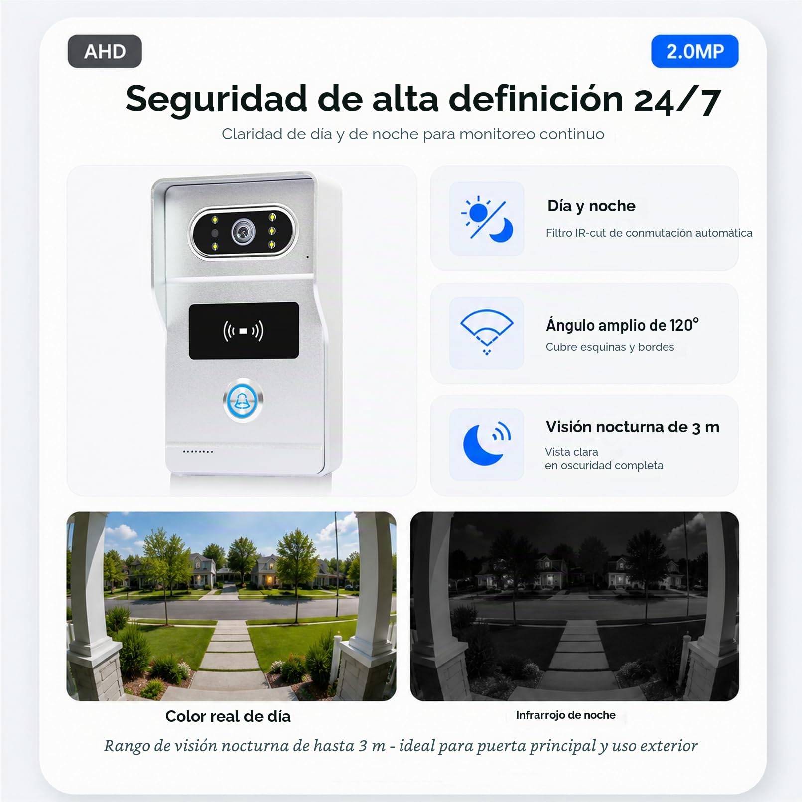 Videoportero de 2 Cables 1080P, Sistema de Intercomunicación con Pantalla Táctil de 7 Pulgadas,Control Mediante la App Inteligente Tuya,Visión Nocturna IR, Desbloqueo RFID