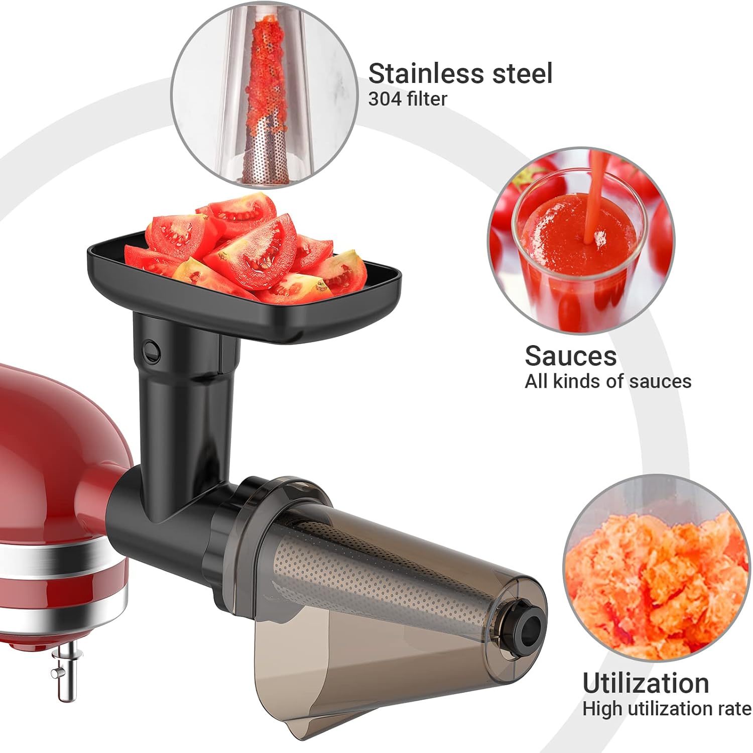 GVODE Fruit and Vegetable Attachment Strainer Set with Meat Grinder for Kitchenaid, Fruits Jucier Vegetables Strainer Attachement, For Kitchenaid Mixer Attachments(Black)